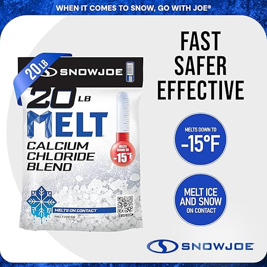 Snow Joe Snow & Ice Melter, Calcium Chloride Blend Pellets, Non-Staining Melt, 20 Lb Bag - Deicer and Remover for Driveway, Concrete, Sidewalk, and Outdoor Spaces