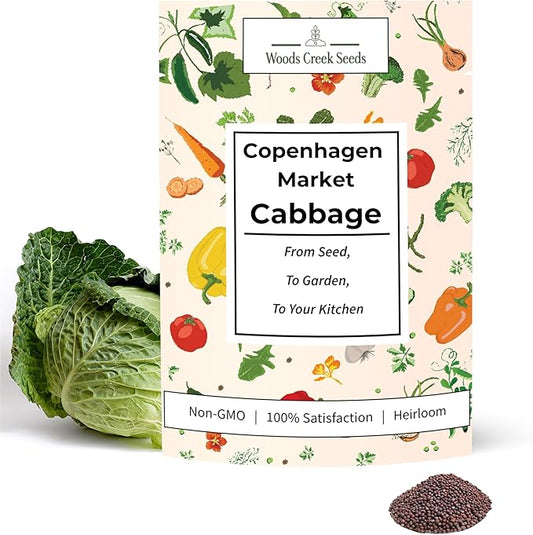 Woods Creek Seeds: Copenhagen Market Cabbage Seeds for Planting - Over 280 Heirloom Non-GMO Green Cabbage Seeds - Beginner-Friendly Vegetable Seed for Home, Indoor or Outdoor Gardeners