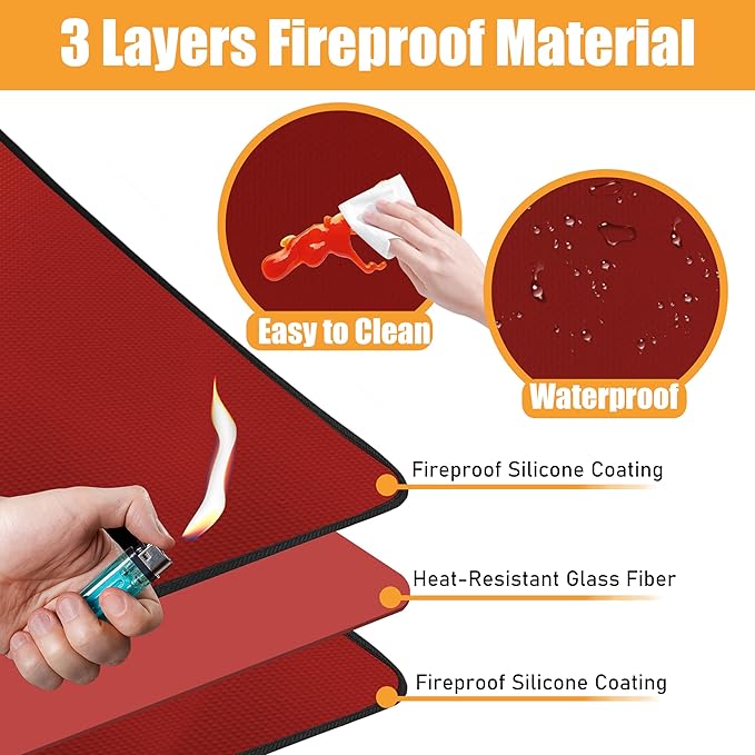 24x31in Heat Resistant Grill Mats for Outdoor Grill to Protect Your Prep Table and Outdoor Grill Table - Fire Proof & Water Proof & Oil Proof BBQ Mat - Red（1mm）