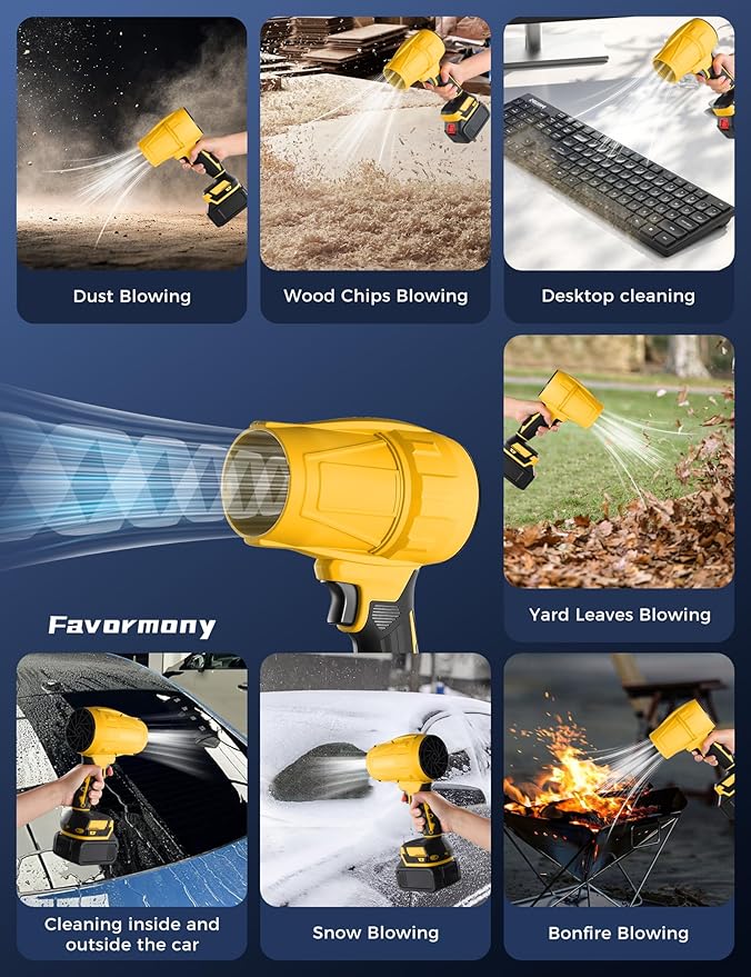 Cordless Leaf Blower, 600,000 RPM Electric Handheld Turbo Jet Blower with 2×4.0Ah Batteries and Charger for 40 Minutes Use, Portable and Lightweight for Lawn Care, Patio, Yard, Deck Cleaning (Yellow)