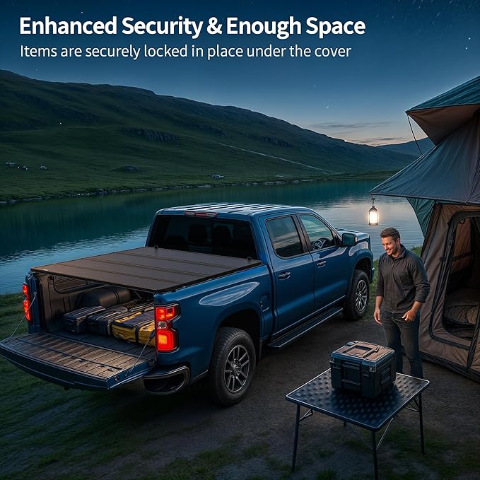 OEDRO Quad Fold Hard Truck Bed Tonneau Cover Fit for Chevy Silverado 1500 / GMC Sierra 1500 New Body Style 2019-2025 with 5.8ft Bed w/o Multi-Flex Tailgate, Black