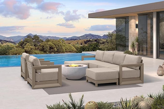 PURPLE LEAF Patio Furniture Set Enclosed Outdoor Couch with 9.6" Thick Cushion and Soft Pillows 8 Piece Outdoor Sectional Sofas with Ottoman Modern Patio Conversation Sets for Yard Porch Deck, Khaki