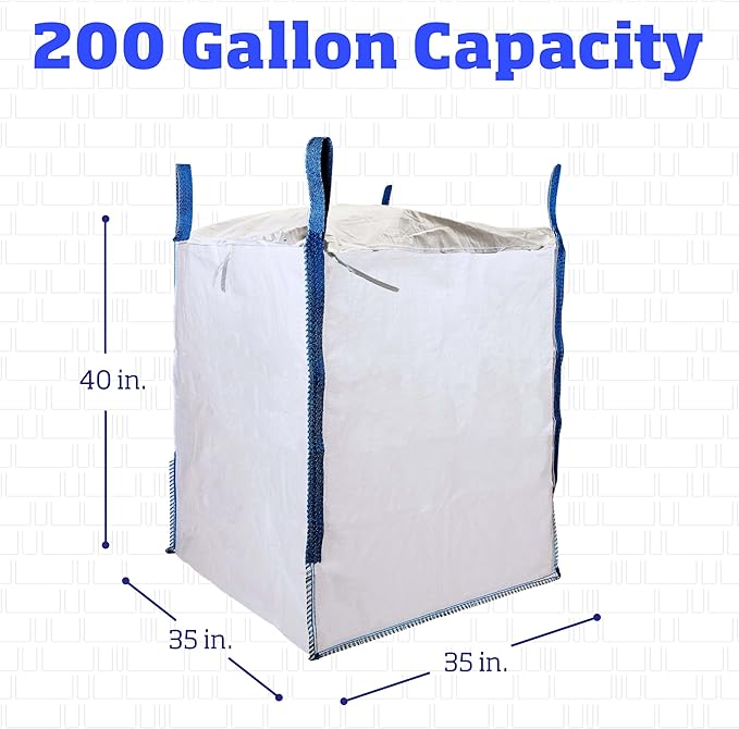 DURASACK Heavy Duty Builder's Bulk Bags 200-Gallon White Woven Polypropylene Contractor Trash Bags for Demo and Construction, Holds up to 2200 lbs, Open Top, Pack of 10