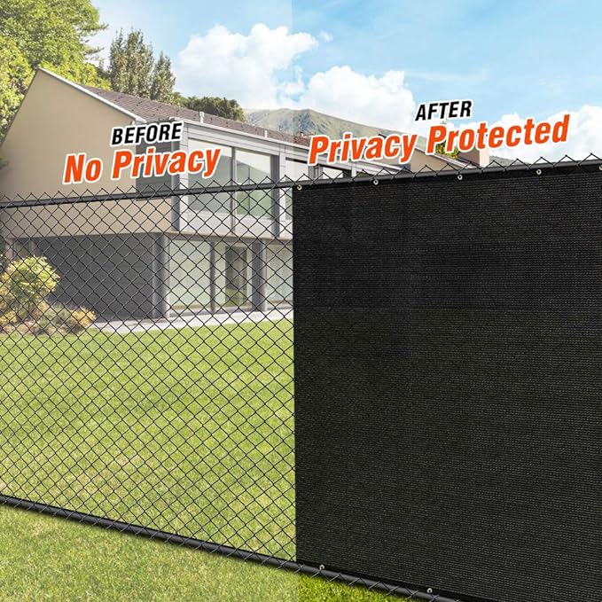 iCover 5x50ft Privacy Screen Fence, Outdoor Fencing Panels, Garden Windscreen Mesh Shade Sail Net Barrier, Include Reinforced Bindings and Brass Grommets Cable Zip Ties, Black