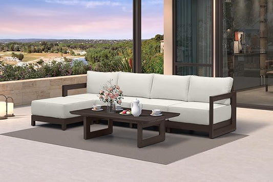PURPLE LEAF Patio Furniture Set L-Shaped Outdoor Couch with 9.6" Thick Cushion and Soft Pillows 6 Piece Outdoor Sectional Sofas with Table Modern Outdoor Conversation Sets for Yard Porch Deck, Bronze