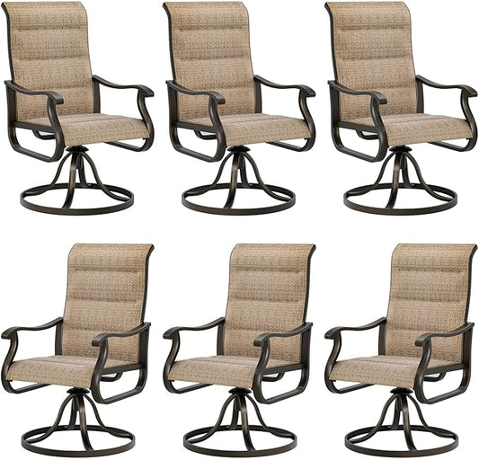 UDPATIO Patio Swivel Dining Chairs Set of 6, Outdoor Swivel Chairs High Back with All Weather Padded Textilene, Metal Rocking Frame for Lawn Garden, Brown