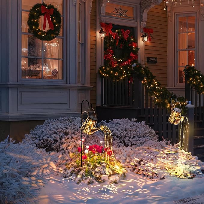 Solar Lights Outdoor Decor, Perfect Gardening for Mom Women Grandma, Thoughtful Birthday Present, Hanging Lanterns Watering Can Lights for Garden, Yard, Porch, Patio Backyard Decoration