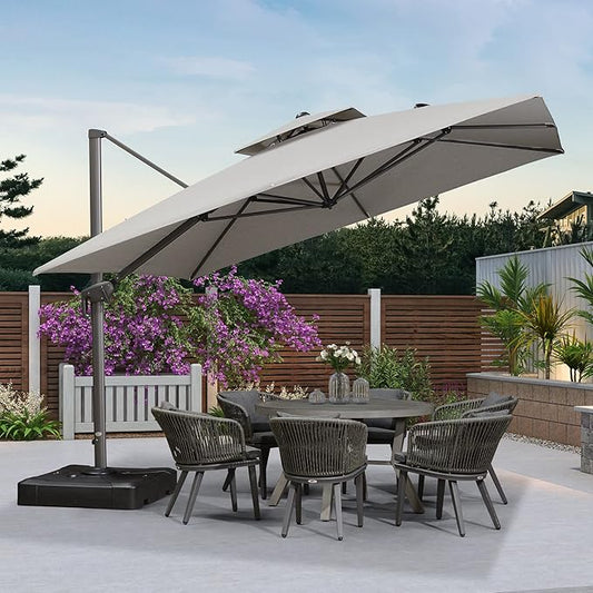 PURPLE LEAF 11 FT Cantilever Umbrella Outdoor Patio Umbrella Large Offset Square Umbrella Windproof Heavy Duty Hanging Outside Umbrellas for Patio, Pebble Grey