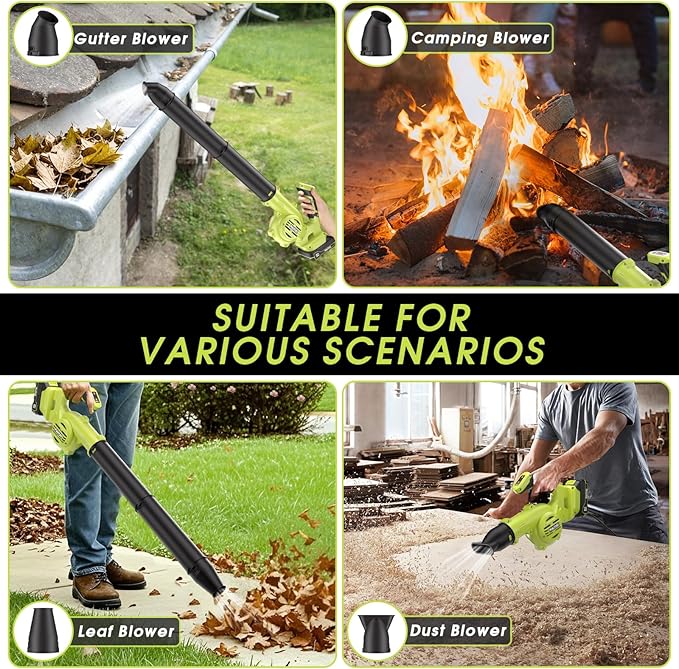 PULITUO Leaf Blower Cordless, 3 in 1 Small Leaf Blower- 180MPH 20,000RPM Brushless Mini Blower Cordless Handheld Battery Blowers for Lawn Care, Dust, Grass and Car (2 Batteries)