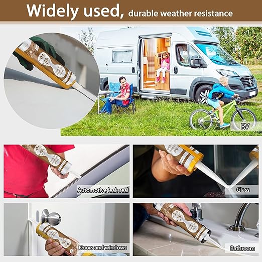 Self Leveling RV Roof Sealant White, 4 Pack Camper Roof Sealant, Lap Sealants for RVs Roofs, Waterproof Flexible RVs Sealants and Caulk for Trailer, Maintenance, Repair