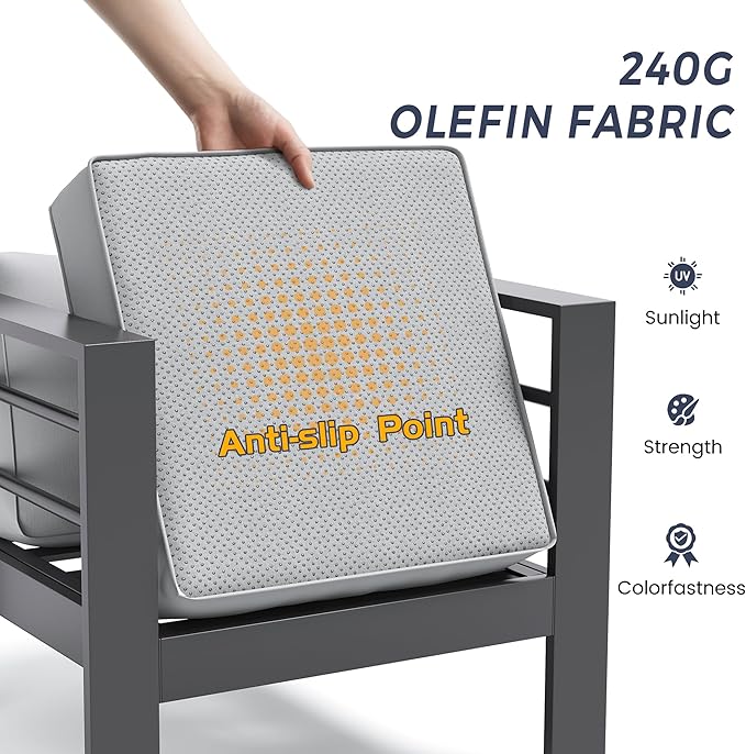 UDPATIO 8 Piece Aluminum Patio Furniture Set, Oversized Modern Outdoor Furniture Set with Olefin Fabric Cushion for Patio Deck Backyard, Grey(with Waterproof Covers)