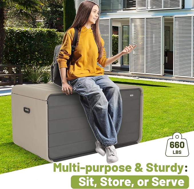 Resin Deck Box 260 Gallons, Extra Large Heavy-Duty Outdoor Storage Box, Lockable & Waterproof Patio Outside Storage Box for Patio Furniture, Garden Tools, Pool Supplies