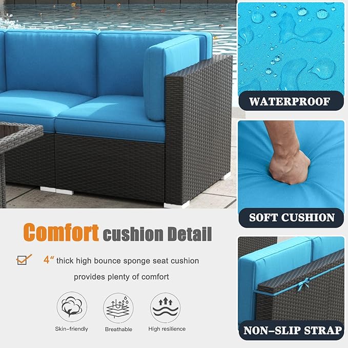 Patio Furniture Set with Fire Pit Table, 8 Pieces Outdoor All-Weather Wicker Conversation Sectional Chair Sofa Set