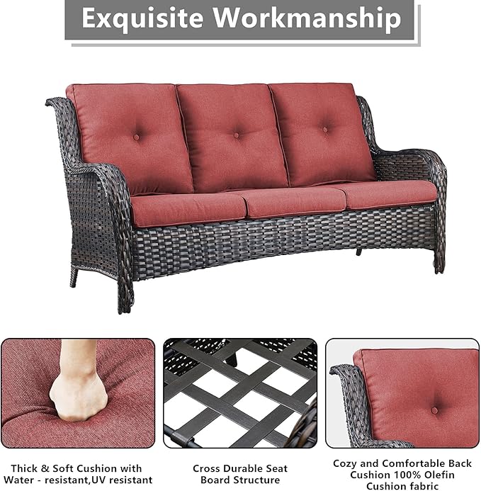 Rilyson Wicker Patio Furniture Sofa Set - 6 Piece Rattan Outdoor Patio Sectional Conversation Sets with 2 Sofa,2 Armrest Chairs and 2 Ottomans for Porch Deck Garden(Brown/Red)