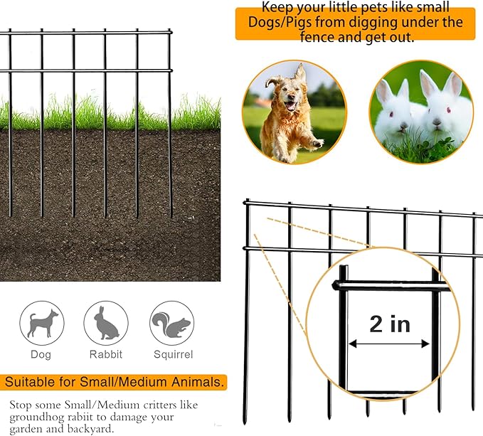 Adavin No Dig Fence Animal Barrier Fence,15 Pack 20 in(L) X10 in(H) Underground Garden Fencing with 2 in Spike Spacing Dog Fences for The Yard Metal Fence Ground Stakes for Outdoor Patio.Total 25 Ft
