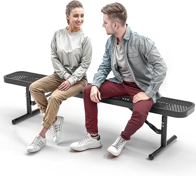 Heavy-Duty Outdoor Metal Bench, Thermoplastic-Coated, Portable, Weatherproof, Commercial-Grade for Parks, Gardens, Patios, Stores & More (6 Ft - Portable, Black)