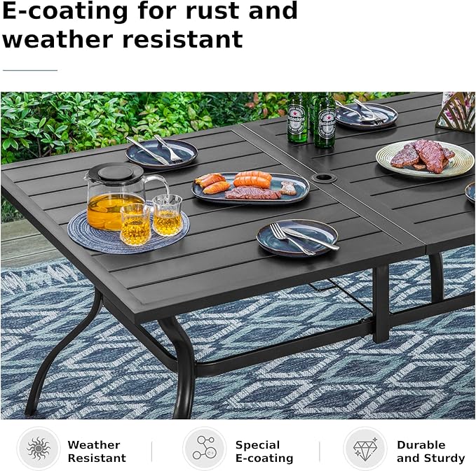 MFSTUDIO 7 PCS Outdoor Dining Set with 6 Patio Metal Swivel Dining Chairs and 1 Heavy Duty Metal 60" Table for 6, All Weather Resistant Patio Furniture
