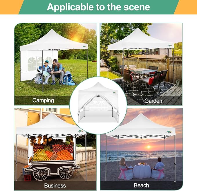 COBIZI 10x10 Pop Up Canopy with Sidewalls Heavy Duty Party Tent with Removable Awning Easy Up Outdoor Canopy Wedding, All Season Windproof&Waterproof with Roller Bag UPF 50+, White