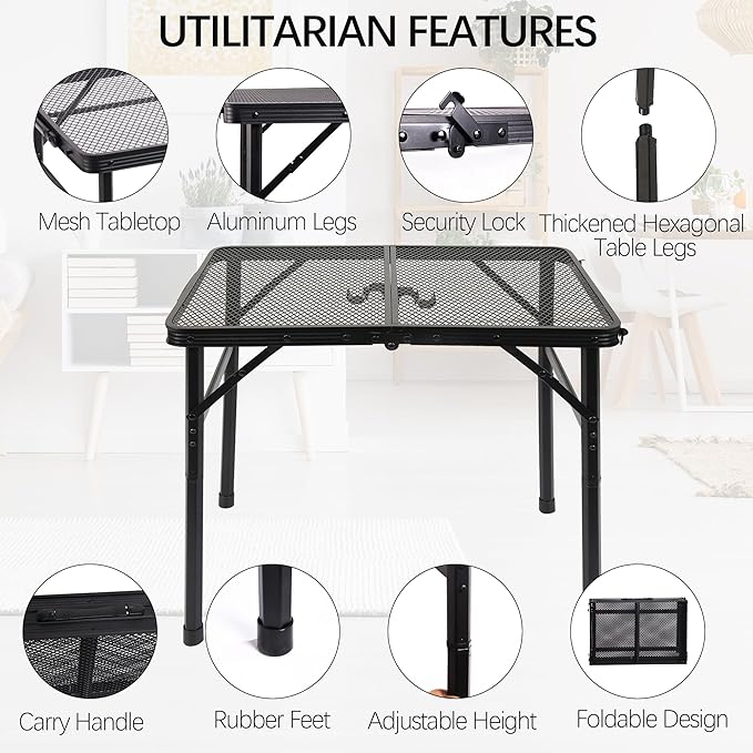 23”L×15”W×22”H Small Metal Folding Table, Camping Grill BBQ Side Table for Outdoor Garden Patio Yard- Portable Lightweight, Compact Grill Stand