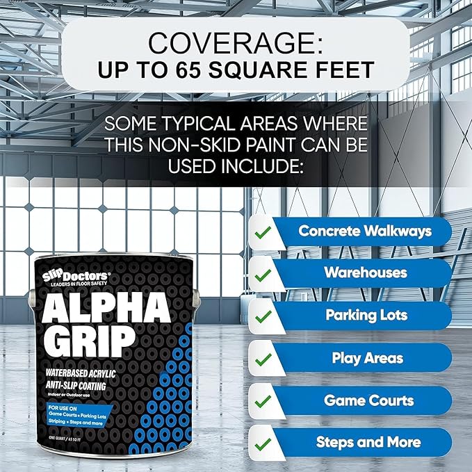 Alpha Grip Non-Slip Paint for Concrete & Asphalt – Non-Skid Coating Ideal for Striping Parking Lots, Playgrounds & Pavements (White, Quart)