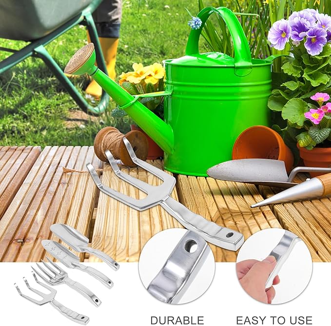 Multi-Purpose Garden Tool with Ergonomic Handles Includes Large Shovel Measured Trowel Rake Cultivator for Flower Planting Soil Loosening Digging and Outdoor Gardening Tasks