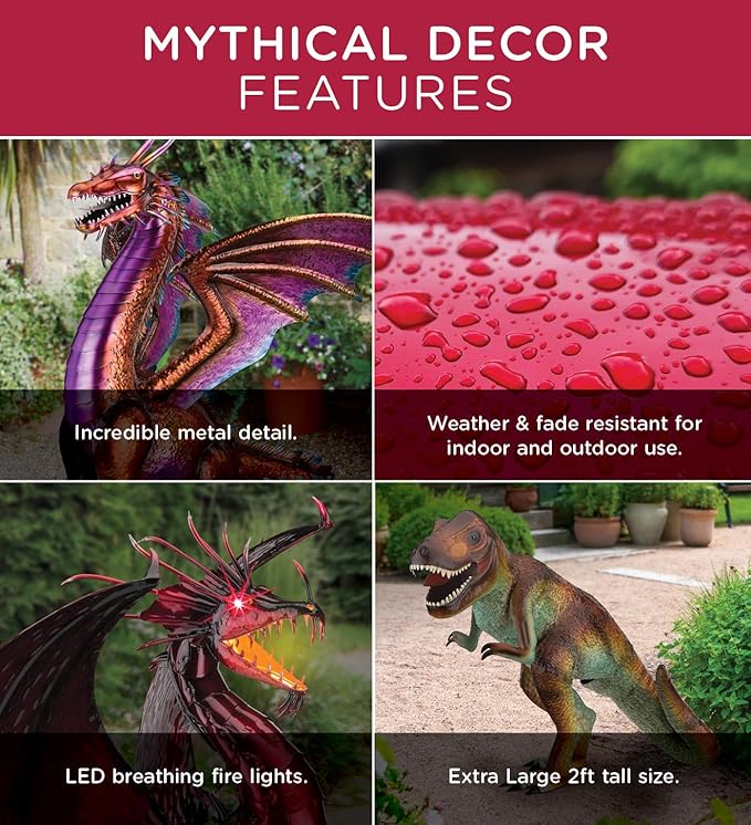 Regal Art & Gift Dragon Metal Statue – Indoor Outdoor Decorative Sculpture for Home & Garden Décor, Weather-Resistant Yard Art Figure for Patio, Lawn, Red