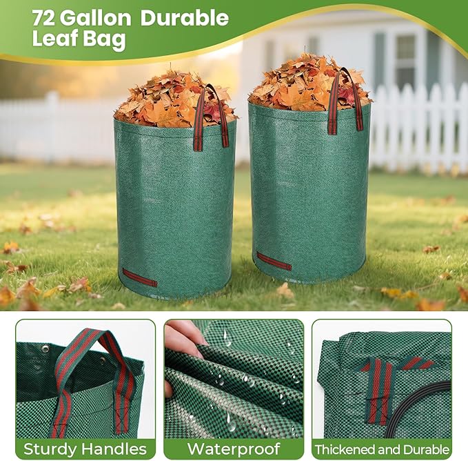 2 Pack Large 18" Wide Metal Leaf Rake, 25 Tines,73” Long Handle,Heavy Duty Graden Rakes Set for Lawn Yard Pine Needles Mulch Thatch Debris Cleanup Set with 2 Pack 72Gallon Leaf Bags and Scoops