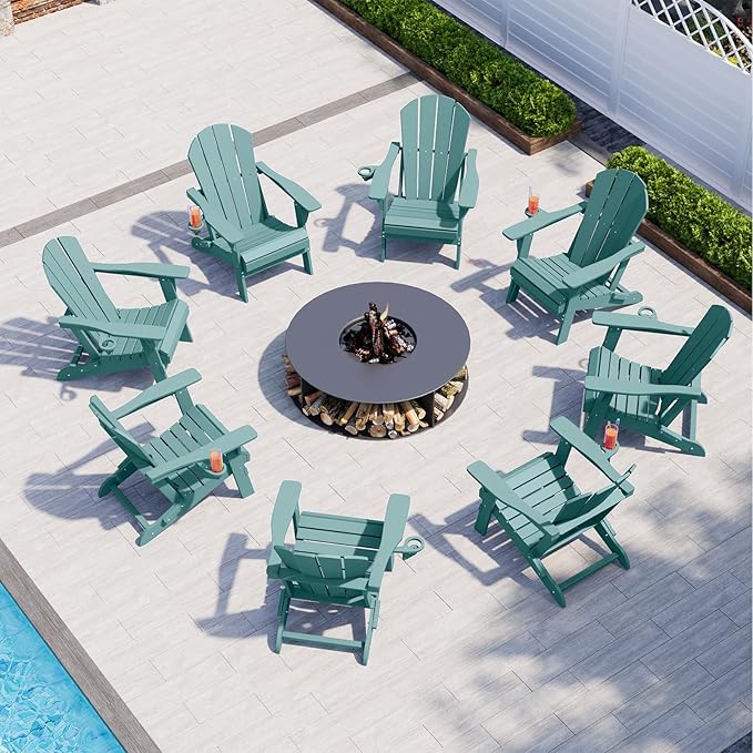 Folding Adirondack Chair, HDPE All-Weather Patio Chairs for Outdoor, Patio, Lawn, Garden, Backyard Deck, Fire Pit - Aruba