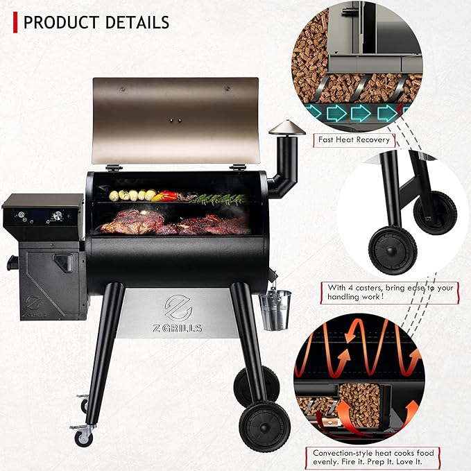 Z GRILLS Upgrade 8 in 1 Wood Pellet Grill & Smoker for Outdoor Cooking, BBQ Grill with PID 2.1 Controller, LCD Screen, 697 sq, Meat Probes, Rain Cover