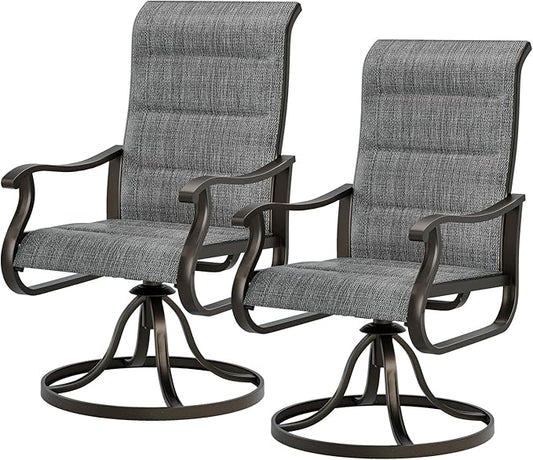 UDPATIO Patio Swivel Dining Chairs Set of 2, Outdoor Dining Chairs High Back with Padded All Weather Breathable Textilene, Metal Rocking Frame for Lawn Garden Backyard, Dark Grey