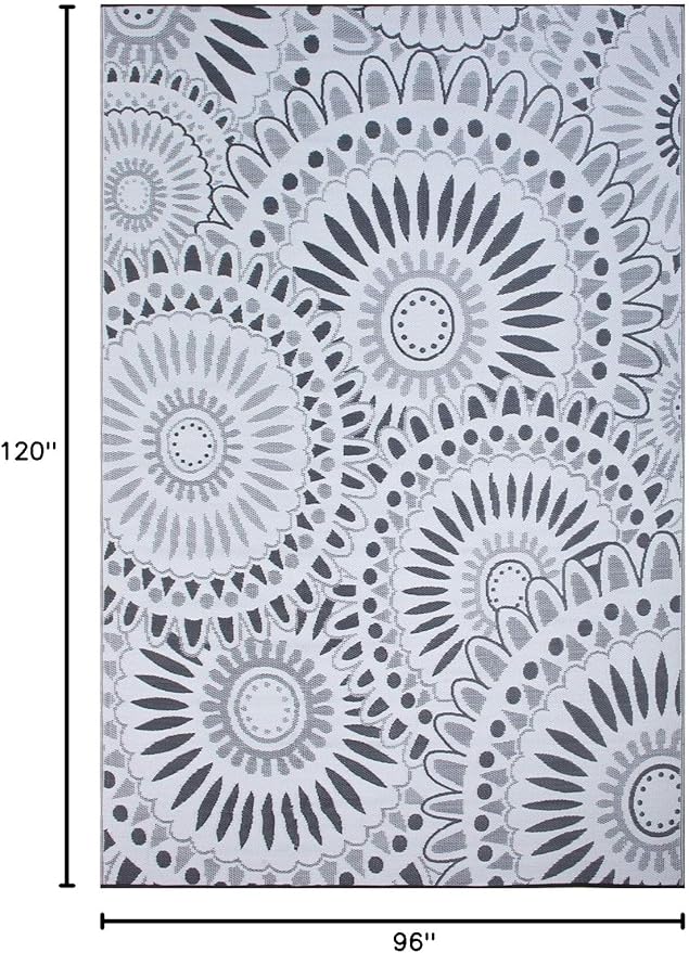 Reversible Outdoor/Indoor Plastic Straw Rugs Waterproof Portable Mat Easy to Clean Outdoor Patio Mat,Perfect for Garden, Patio, Picnic, Decking-（Grey,8x10Ft）