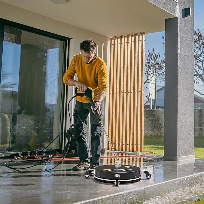 EVEAGE 16.5" Black Pressure Washer Surface Cleaner, Stainless Steel Power Washer Surface Cleaner w/Extension Wand, Wheels 4 and Replacement Nozzle -Powerful Pressure Washer Attachment(16.5 Black)