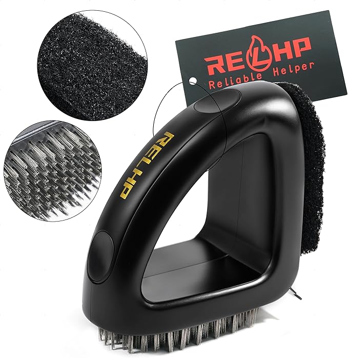 4-in-1 Grill Brush [Bristle-Free Sponge Pad & Wire] Combined BBQ Brush,Ultra Safe & Heavy-Duty Grill Cleaner for Outdoor Grill Grill Brush and Scraper Grill Accessories Gifts for Men/Dad