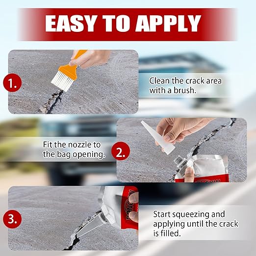 Asphalt Crack Filler and Sealant, 2Packs High Elasticity Concrete Crack Filler, Waterproof Driveway Crack Filler Cement Crack Repair, Flexible Caulking Glue Sealing Horizontal Cracks, Black