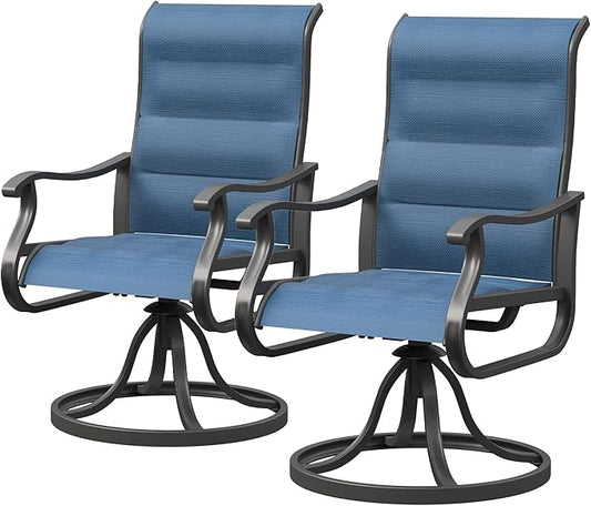 UDPATIO Patio Swivel Dining Chairs Set of 2, Outdoor Dining Chairs High Back with Padded All Weather Breathable Textilene, Metal Rocking Frame for Lawn Garden Backyard, Navy