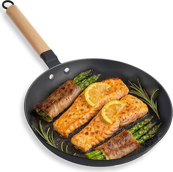 Cuisiland 12” Nitrided Cast Iron Frying Pan – Large-Size Skillet, Rust-Resistant, Naturally Non-Stick, Removable Beechwood Long Handle, Classic Cast Iron Heat Retention