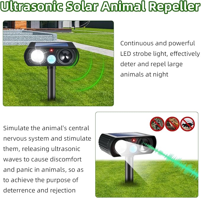 4Pack Ultrasonic Animal Repellent Outdoor Solar Animal Repeller witht Motion Sensor&LED Strober Ligh 2025 Cat Deterrent Outdoor Deer Repellent Device to Scare Fox Dog Skunk Rabbit Raccoon Squirrel
