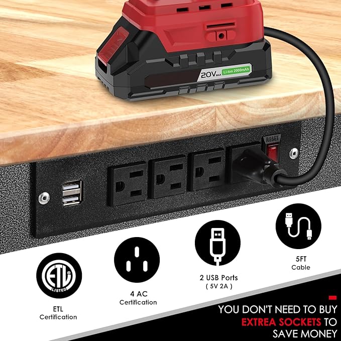 54.3 "Adjustable Workbench with Power Outlet, Heavy Duty 2000 LBS Load Capacity Hardwood Workbench Suitable for Workshop, Office, Garage, Home (Rubber Pad丨Power Outlets 54.3"x21.6")