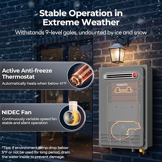 FOGATTI Propane Gas Tankless Water Heater Outdoor - Max 5.1 GPM 120,000 BTU, CSA Certified Compact Design On Demand Instant Hot Water Heater - Instagas Comfort 120S Series