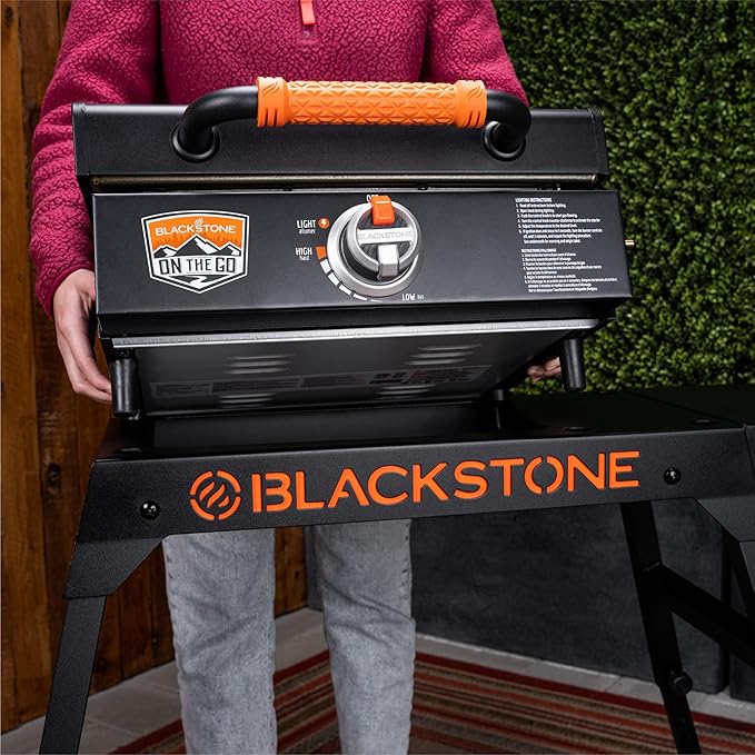 Blackstone 5013 Collapsible 17” and 22” Tabletop Griddle Stand with Adjustable Legs and a Removable Side Shelf, Powder Coated Steel, Black