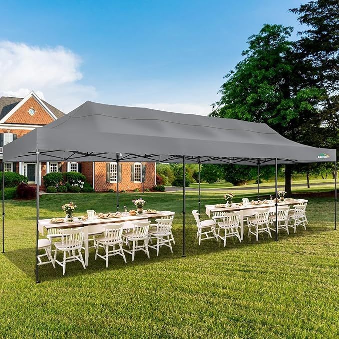 COBIZI 10x30 Heavy Duty Pop up Canopy Party Tent for Parties Weddings Events UPF 50+ Waterproof Commercial Gazebo with Roller Bag, Gray