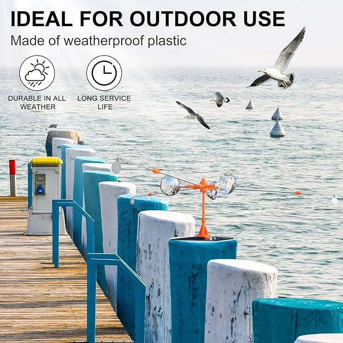 Bird Reflective Spinning Deterrent Devices for Outside Keep Birds Away Pigeon Woodpeckers Deterrent for Garden Roofs(with Base and Pole)