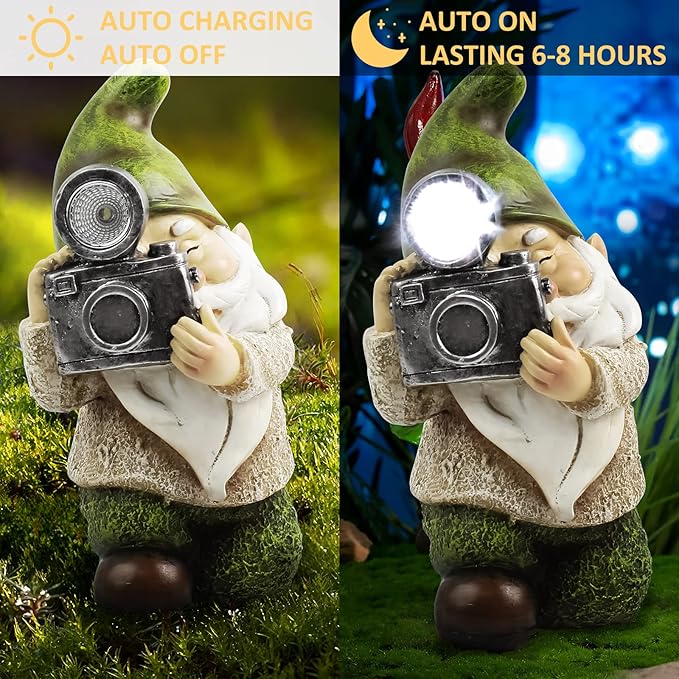 Garden Gnomes Decorations for Yard - Garden Gnome Solar Statue Funny Outdoor Decor for Yard,Patio,Lawn,Unique Housewarming Gifts
