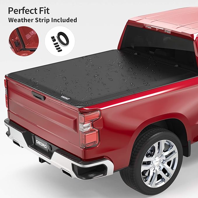 OEDRO Soft Quad Fold Truck Bed Tonneau Cover Compatible with 2019-2025 Chevy Silverado 1500 / GMC Sierra 1500, Fleetside 6.6 Ft Bed Without Multi-Flex Tailgate(Not for Legacy/Limited/2500 3500hd)