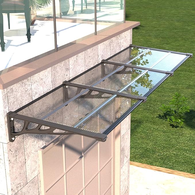 Door Awning Window Canopy, Modular Spliced Awnings for Outside,Porch,Patio,Deck,Polycarbonate Sheet,UV, Rain, and Snow Protection (Black Bracket & Transparent Board, 35 * 120'')