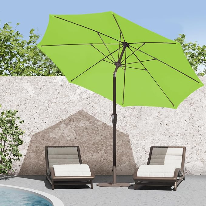 PatioKingdom 9FT Patio Outdoor Umbrella-UPF 50+ Sun Shade with Wind Vent, Push-Button Tilt & Smooth Crank Lift, Rust-Resistant Fiberglass Frame for Garden, Backyard,Yard (Apple Green, 9FT)