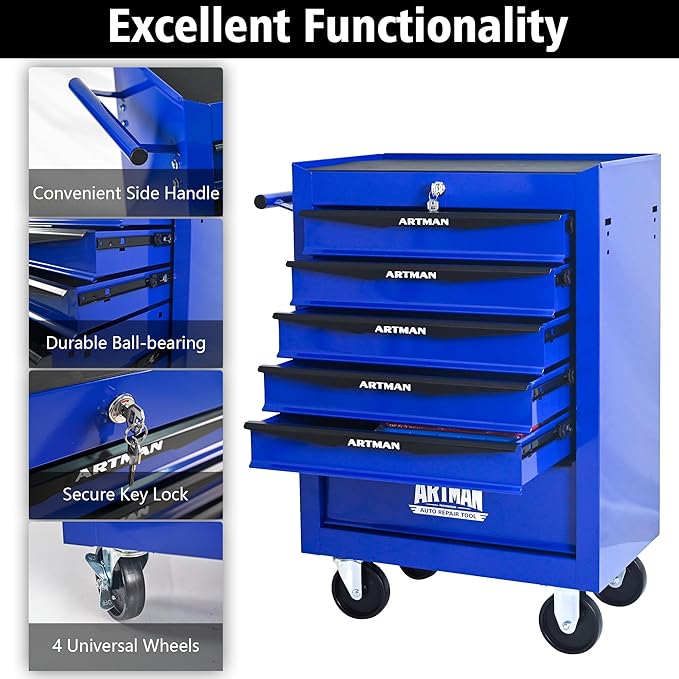 6 Drawers Tool Cart on Wheels, Multifunctional Rolling Tool Box, Drawers Rolling Trolley Organizer Tool Storage Chest for Warehouse,Garage,Workshop,Repair Shop (6 Drawers-30.5" H)