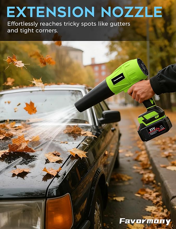 Cordless Leaf Blower, 600,000 RPM Electric Handheld Turbo Jet Blower with 2×4.0Ah Batteries and Charger for 40 Minutes Use, Portable and Lightweight for Lawn Care, Patio, Yard, Deck Cleaning (Green)