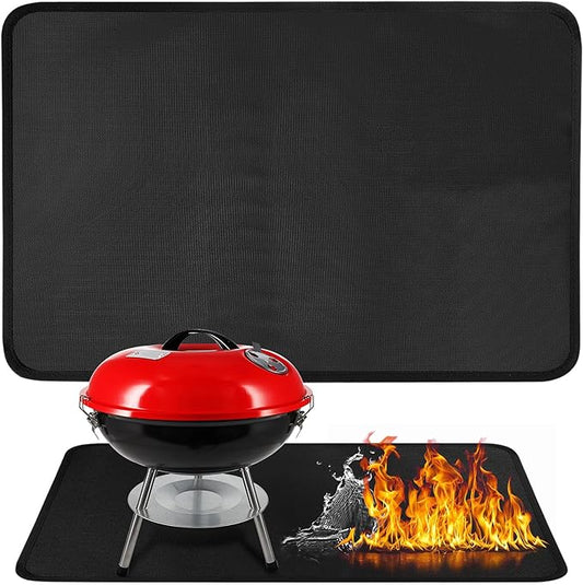 Heat Resistant Mats for Countertop and Grill Table, Fireproof Grill Mats for Camping Table Mat, Portable Charcoal and Gas Grill, Pizza Oven Compatible with Blackstone, Ninja 25x19.5x0.04in, Black