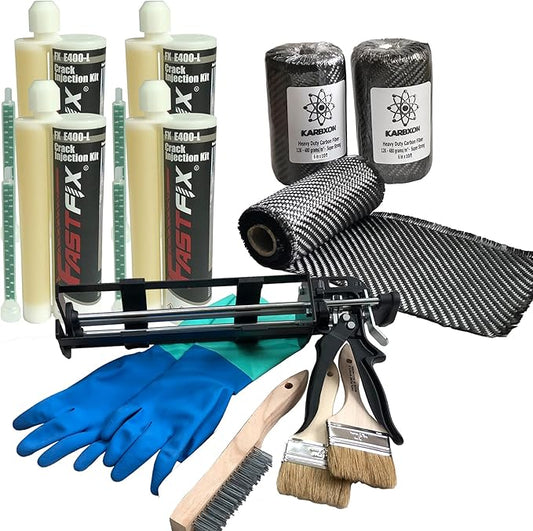 Concrete Crack Repair KIT-Carbon Fiber Concrete reinforcing Fiber Fabric-Fastfix-it High Strength epoxy - Complete kit for All Concrete, Basements, Foundation Wall Repairs-All You Need (20)